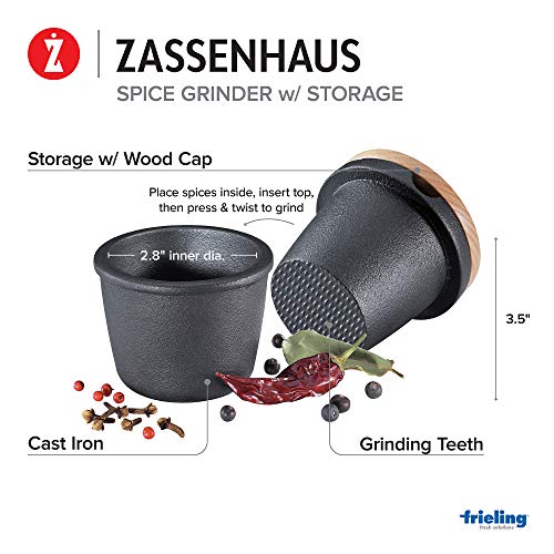 Zassenhaus-Cast-Iron-Spice-Grinder-Set-with-Beech-Wood-Lid-Spice-Mill-Herb-and-Seed-Grinder-3-Inches-Black