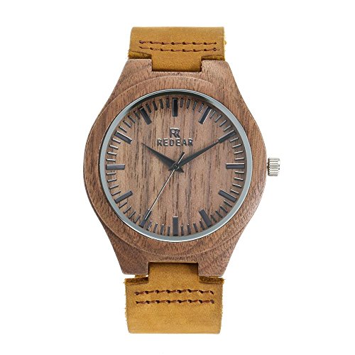YAOHM GFFXIXI Montre Unisexe en Bois avec Bracelet en Cuir et Bracelet en Cuir, Noyer Noir,Natural