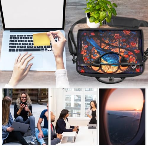 Funda para portátil de 15 pulgadas con diseño de vidrieras artísticas de pájaros y rosas, maletín delgado para negocios, bandolera con correa ajustable, para mujeres y hombres, ideal para oficina, trabajo y viajes miniatura 6