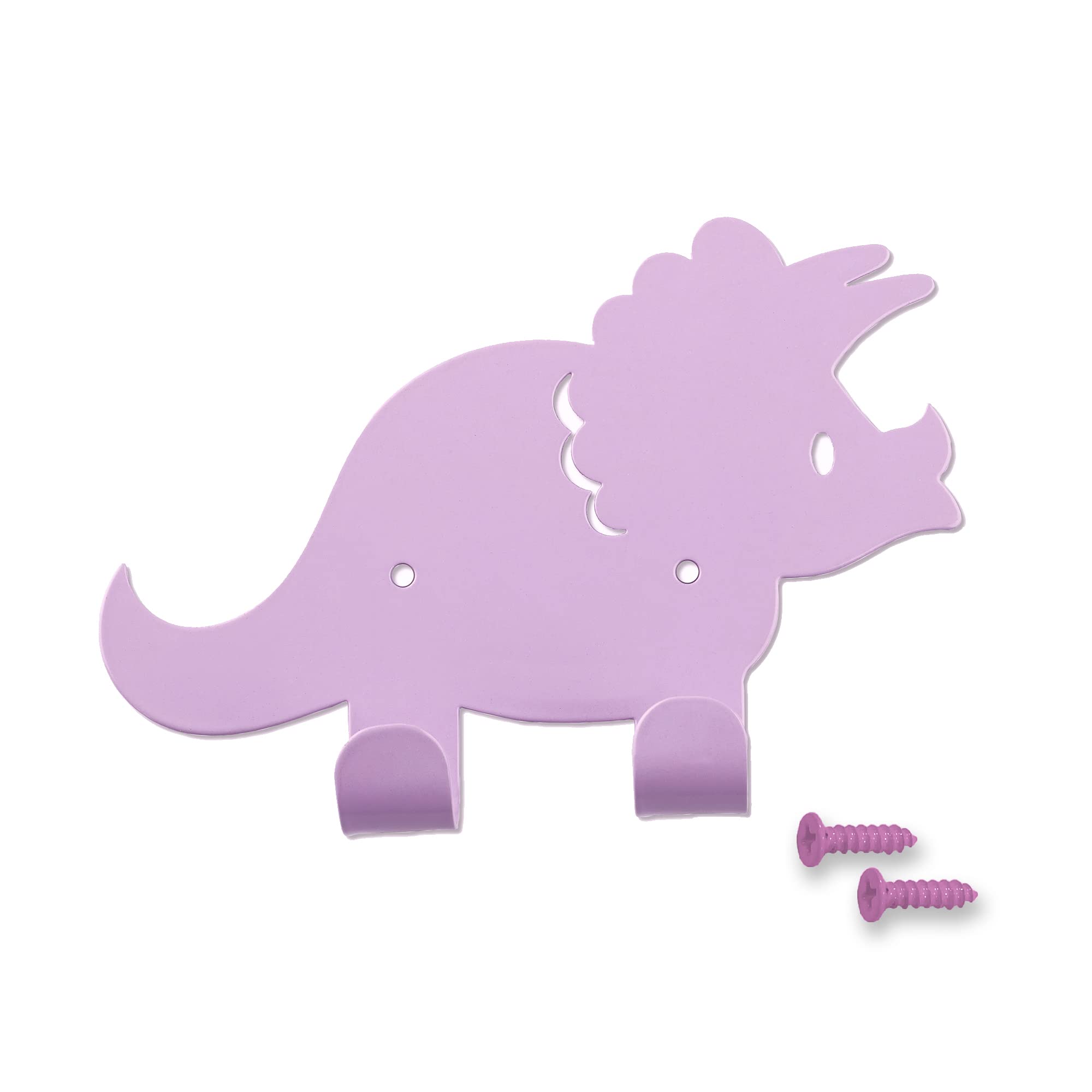 Keypak Boys Purple Kids Dinosaur Double Coat Hooks, Door Wall Mounted Metal Decorative Hooks For & Girls, Toddlers Bedroom Or Baby Nursery - Colour Matching Fixings Included (Purple)