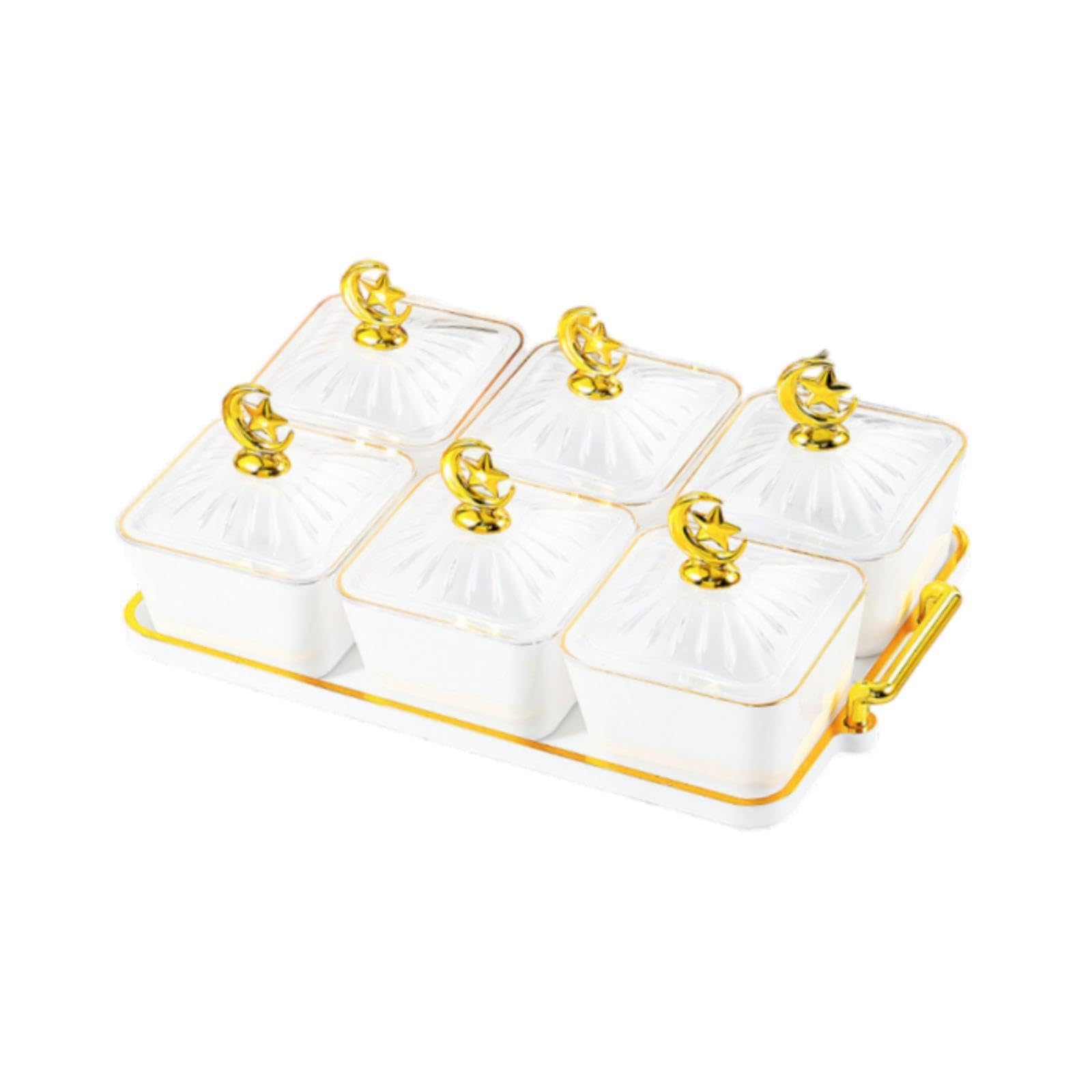 PIXZCSA Snack Storage Container Appetizer Serving Tray For Dried Fruits Nuts And Treats At Home Parties Divided Serving Dishes Can Be Used To Store Nuts Snack, White, 6 Grids