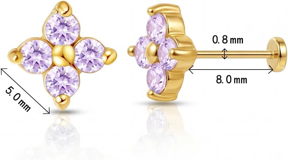 FANSING Birthstone Flower Earring Cubic Zirconia Flat Back Earrings for Women Small Stud Earrings for Cartilage Helix - Image 2
