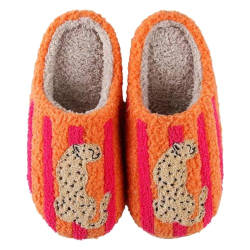 Women's Men's Happy Face Heart-shaped Cat Slippers - Retro Leopard Print, Memory Foam, Soft Plush, Warm, Anti-Slip Home Shoes