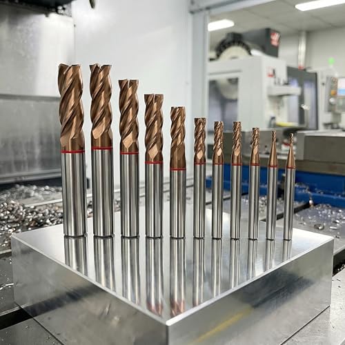 Image of Carbide Square EndMill HRC55 Double Edge 4 Flute AlTiN Coating Tungsten Steel Color-Ring Milling Cutter for Metal Steel TGR Series 11pcs Set
