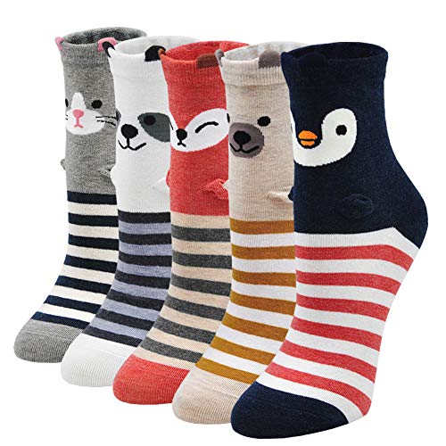PUTUO Calcetines Divertidos Lindos de Algodón Mujer: Calcetines Animales Térmicos para Mujer Idea de regalo 5 Pares