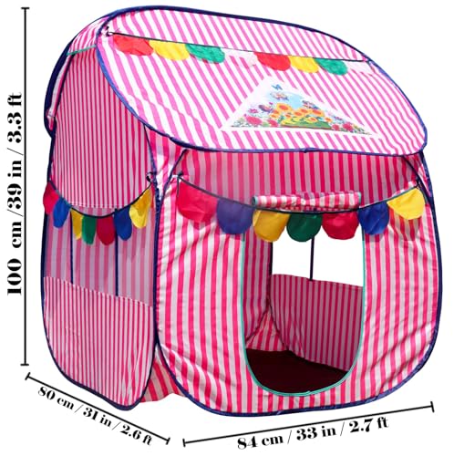 Image of Homecute Foldable Pop Up Hut Type Kids Toys Play Tent House for Boys and Girls (Medium Size Pink-White)