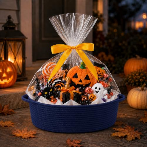 Image of Empty Gift Basket with Gift Bag & Ribbon, Woven Rope Basket, 12x8x5 inch