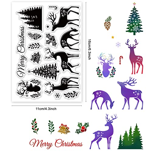 CRASPIRE Christmas Clear Stamp Elk Mistletoe Pine Cones Snowflake Deer Silicone Stamp Seal Transparent Rubber Stamps for Christmas Card Making Decoration DIY Scrapbooking Decor Craft - Image 2