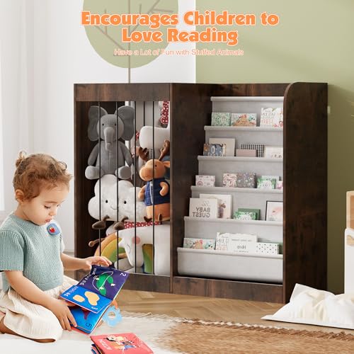 Image of NACHES 5-Tier Kids Bookshelf Toy Storage Net Holder Sling Walnut