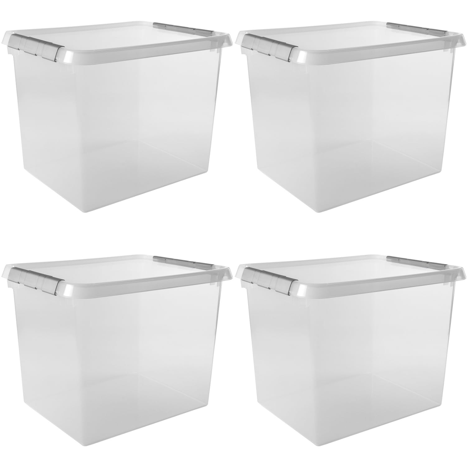Sunware Comfort Line Zestaw Pojemników Do Przechowywania 4×52L, 50×40×38 Cm, Transparentny/Metal, Duże Pojemniki, Sztaplowane