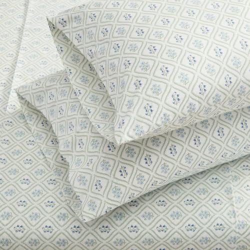 Image of Martha Stewart - Queen Sheet Set with Fitted Sheet & Pillowcases, Cotton Percale Bedding with a Smooth Feel, Deep Pocket, Costa Blue