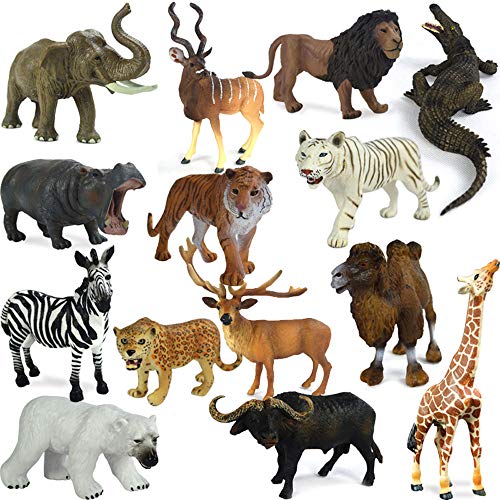 Playset Animals Figure, Mini Jungle Animals Toys, Zoo World Pastic Farm Animals Toys Simulación para niños Modelo de Juguete de Zoo sólido