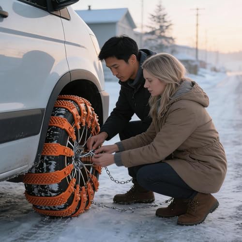 Cadenas elásticas reutilizables para neumáticos coche con amarre de rueda ajustable de 12 piezas 6