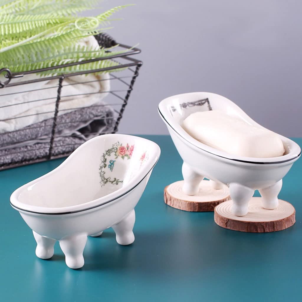 Jabonera Autodrenante Estilo nórdico Cerámica Drenaje de jabón de encimera caja de jabón interior lavabo baño cocina personalidad creativo baño baño jabón Jabonera Jabonera Guardar (Color : A)