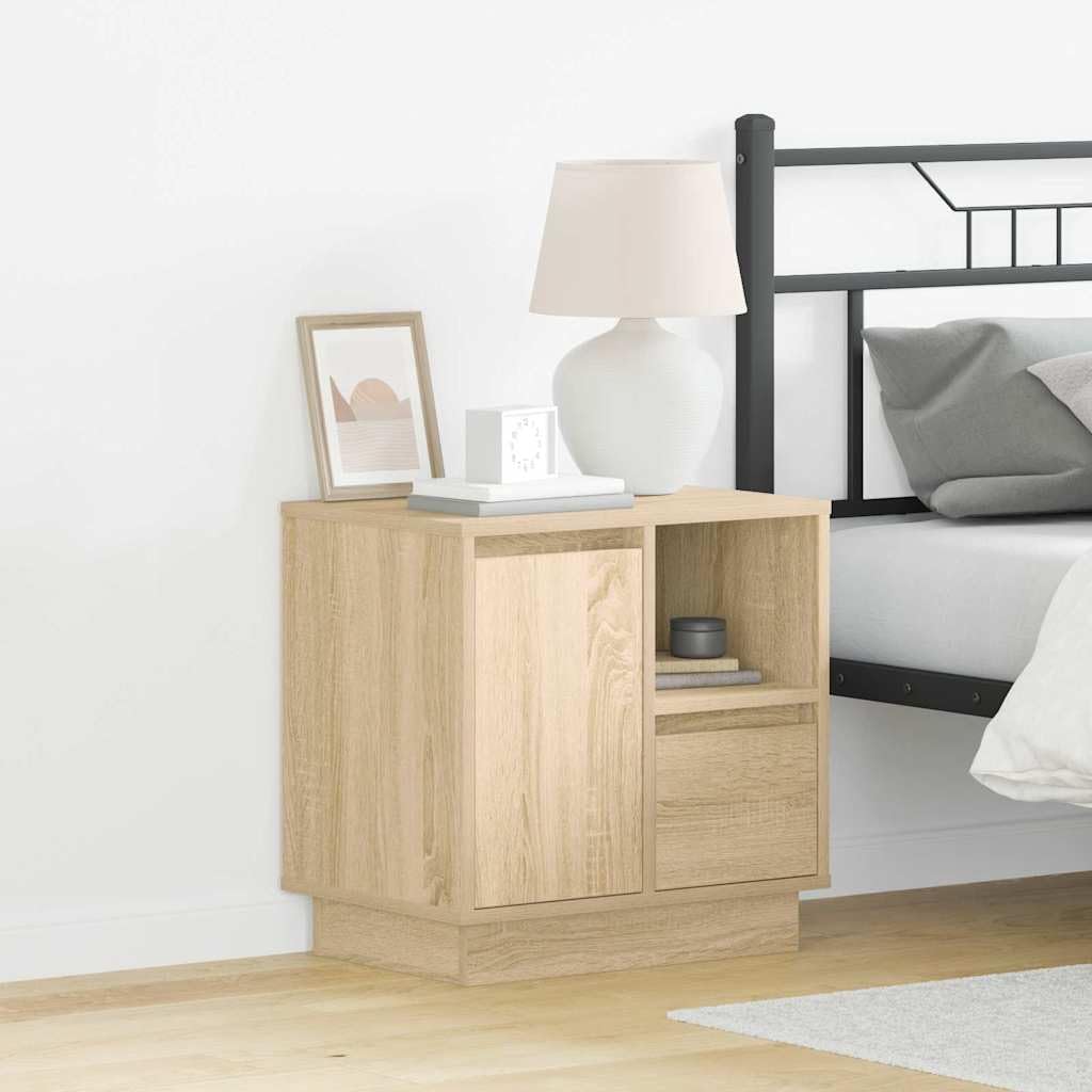 Table de chevet chêne Sonoma pour ranger vos affaires de nuit sans encombrer l'espace
