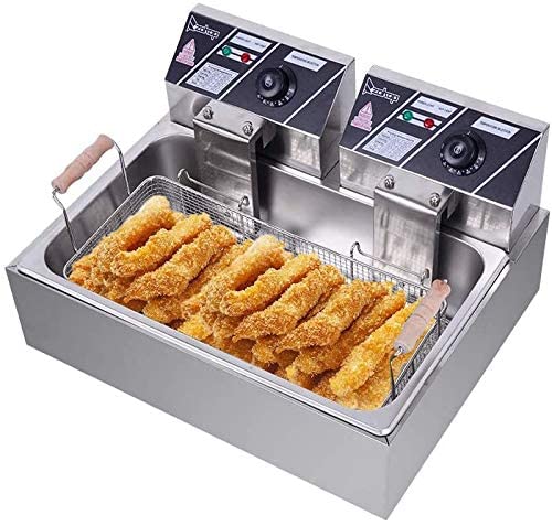MJMLUCK Freidora eléctrica de encimera de Acero Inoxidable de 12,7 Cuartos de galón (12 L) y 5000 W, con Cesta para freír Papas Fritas, Tanque Grande, Ideal para restaurantes (2