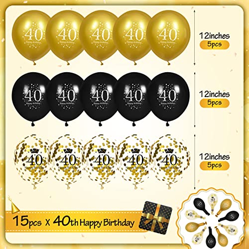 Image of 40th Birthday Balloons for Men, 15 Pcs Black Gold Happy 40th Birthday Balloons, Black Gold 40th Birthday Party Decorations Balloons for Men Women 40th Birthday Decor