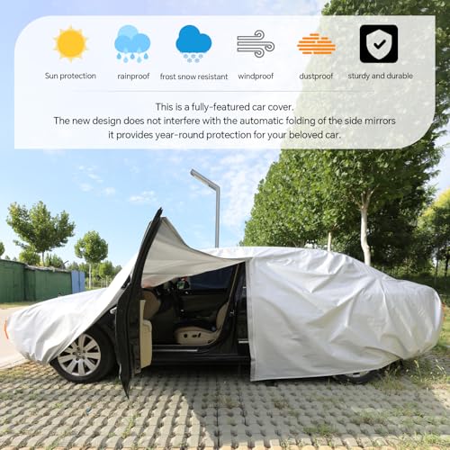Image of Car Cover Waterproof All Weather fit for Tesla Model 3,Heavy Duty Outdoor Cover with Driver Side Zipper & 3 Windproof Straps - Sun,Rain,Snow,Frost,Dust Resistant