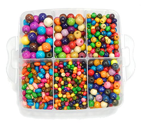Wooden Beads Craft Set Box 6/8/10/12/14/16/18 mm Natural and Colourful Wooden Beads Wooden Balls with Hole Wooden Beads for Threading 2000 Pieces - Image 3