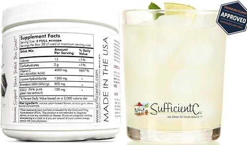 Miniatura 9 de Sufficient-C Alta dosis de 4000 mg Vitamina C sin OMG - Mezcla de bebida inmune de melocotón limón tamaño de 882oz - hidratación saludable y