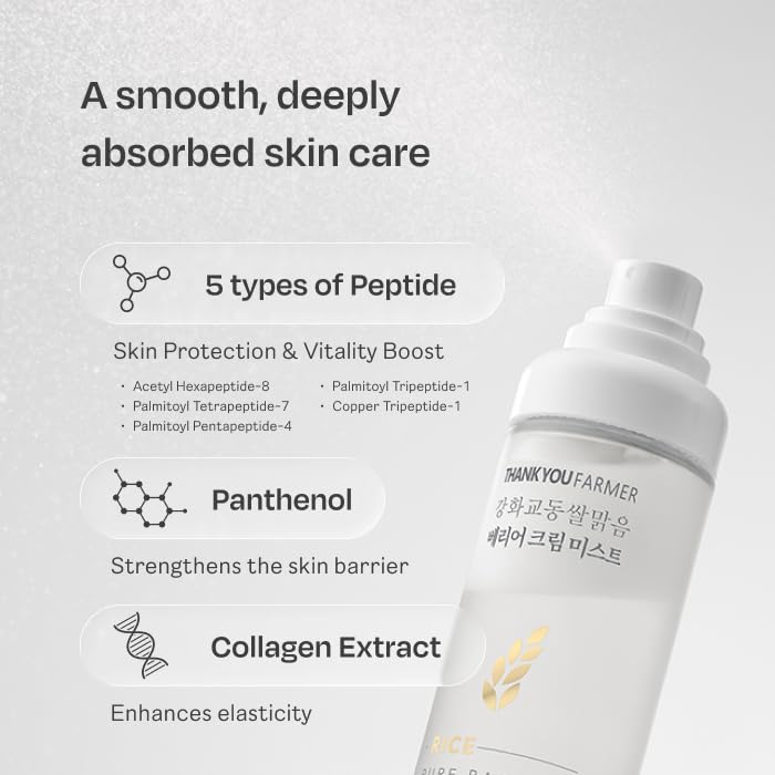 THANKYOU FARMER Rice Pure Barrier Cream Mist 3.38 Fl oz (100ml) - Korean Rice Extract Face Mist, Deep Hydration, Skin Barrier Smooth, Lightweight, Dual Layers for Radiance - Image 2
