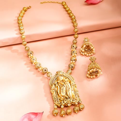 Image of Rubans Long Necklace Set Gold Plated Traditional Stylish Multicolour Jewellery Gift for Women & Girls