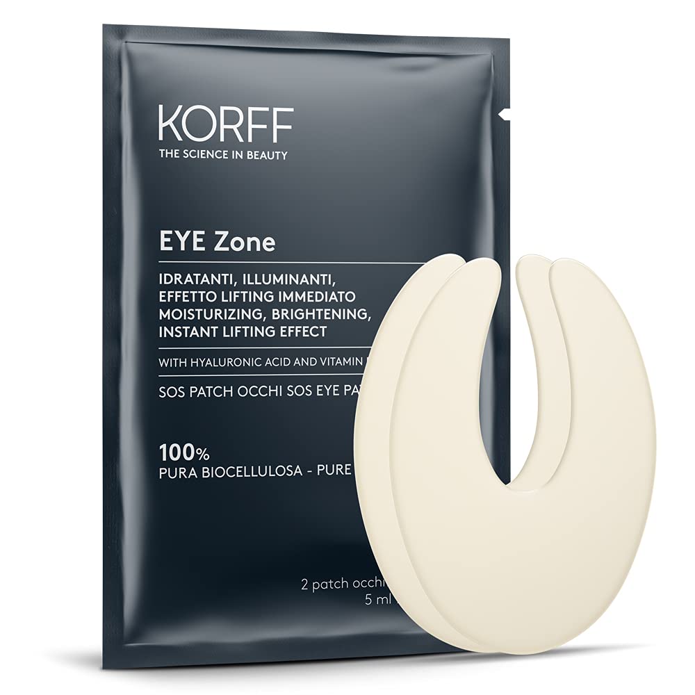 Korff Eye Zone SOS Patch Occhi Idratanti, Illuminanti, Cerotti Occhi Azione Anti-Age con Acido Ialuronico e Vitamina PP, 4 Patch, 10 ml