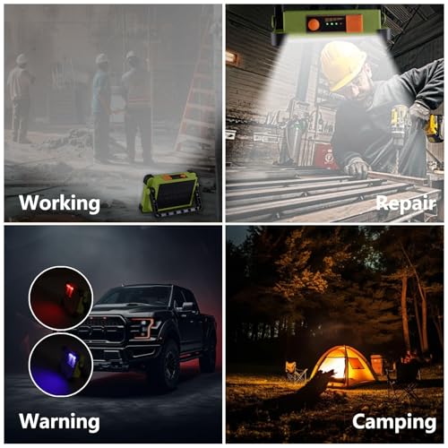 Image of YXQUA 120W Solar Rechargeable Work Light, 144 LED Portable Flood Light with Stand, IP66 Waterproof 4 Modes LED Job Site Lighting Flashlights for Mechanic Camping Fishing Car Repair(Green 1 Pack)