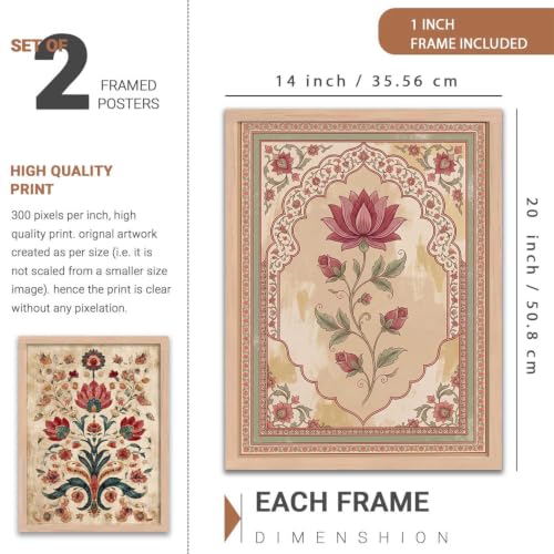 Image of HOTHOUSE Madhubani Art Wall Painting Traditional Home Decoration With Frame For Living Room Bed Room Hotel Wall Decor Digital Reprint Set of 2 (14X20 inch)