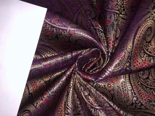 Tissu brocart de soie violet et cachemire doré pour haute couture BRO890