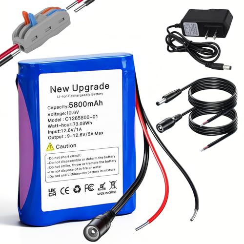 OHZHAO 2026 Upgrade 5800mAh 12.6V Akku mit ladegerät & Verbindungslinie für Solar Panel Radio Camcorder Elektronische Orgel DIY Leselampe Teleskopen Sonar Signalwerkzeug 12V Geräte