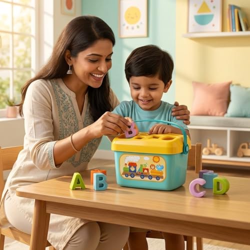 Image of Kids Mandi Baby Shape Sorter & Alphabet Sorting Bucket Toy - 16 Pcs First Blocks for Toddlers 1 to 3 Years | Early Development, Fine Motor Skill & Educational Learning Gift for Boys & Girls