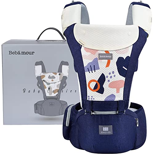 Bebear Babytrage,Bebamour Babytrage für 0-36 Monate, 3D Air Mesh Babytrage Rucksack für Neugeborene bis Kleinkinder, nach Sicherheitsstandard zugelassen, ergonomischer 6 in 1 Fronttrage(Denium Blue)