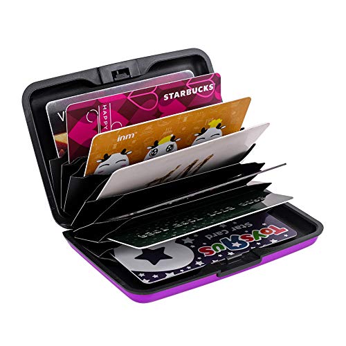 Image of Elfish Mini RFID Aluminum Wallet Credit Cards Holder Business Card Case Metal ID Case for Men Women (Purple)