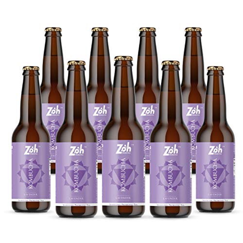 Image of Zoh Probiotics Lavender Kombucha | Tea with detoxifying acids, and digestive enzymes. Raw, unfiltered, and unpasteurized with Mother. Made with real Lavender flowers (330 ml, Pack of 9)