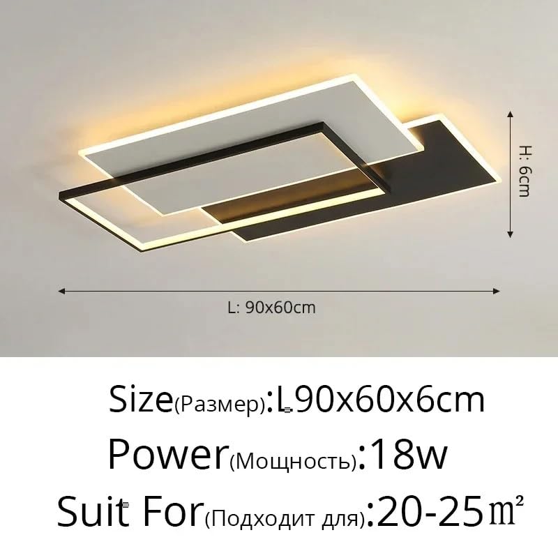 Nowoczesna lampa sufitowa LED do salonu, dekoracja wnętrz do domu, pilot zdalnego sterowania, sypialnia dziecięca, lampa do jadalni (czarna 90 x 60 cm, biała)