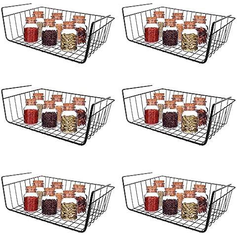Amarine Made Under Shelf Baskets for Storage, Carbon Steel Basket Under Cabinet Shelf, Welding Joints, Baking Finish, Easy to Install without Holes, 6 Pcs Cover