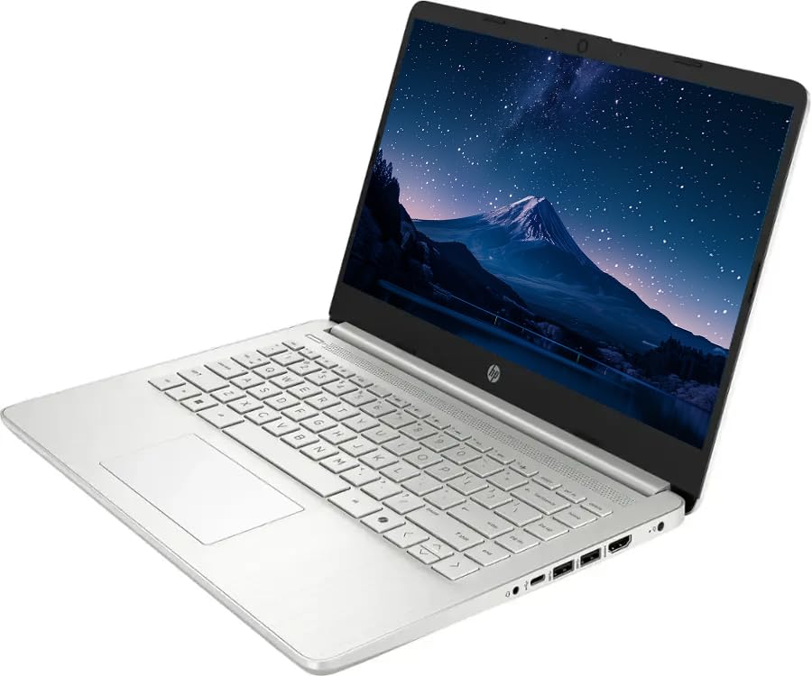 Image of HP 14 inch Business Laptop Computer with Microsoft Office 365, 4-Core Intel Processor, 128GB Storage, 4GB RAM, Windows 11, SageNova Earphones, Natural Silver