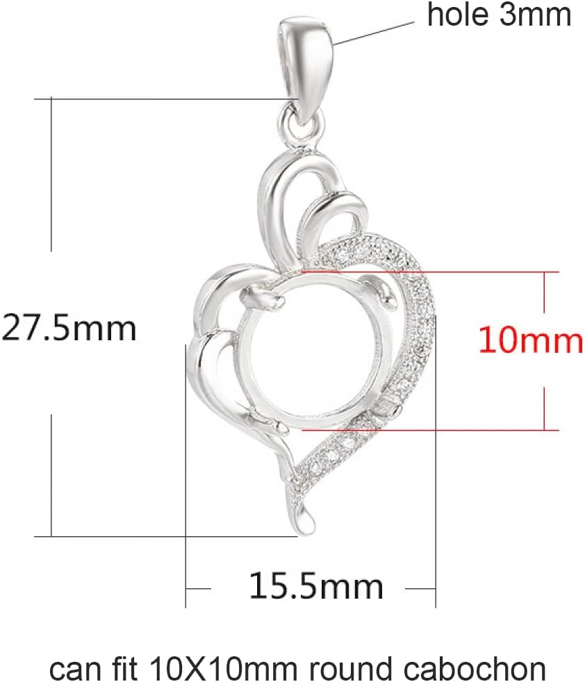 925 Sterling Silver Pendant Base Setting Trays fit 10X10mm Round Gemstone DIY Resin Cameo Blanks for Crafting Necklace Pendants Findings Bases(Platina Color)