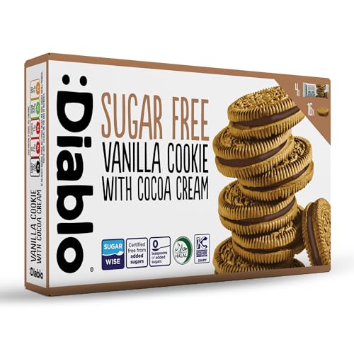 Diablo Sugar Free Sandwich Cookies Vanilla Cookie with Cocoa Cream Sugar Free Snacks Maltitol-Sweetened for Everyday Enjoyment Sweet Treats For All 176g 1 Pack