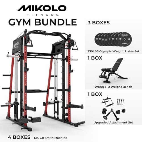 Image of Mikolo M4 2.0 Standard /Ultra /Elite Smith Machine, 2200lbs Squat Rack with LAT-Pull Down System & Cable Crossover Machine, Training Equipment with Leg Hold-Down Attachment