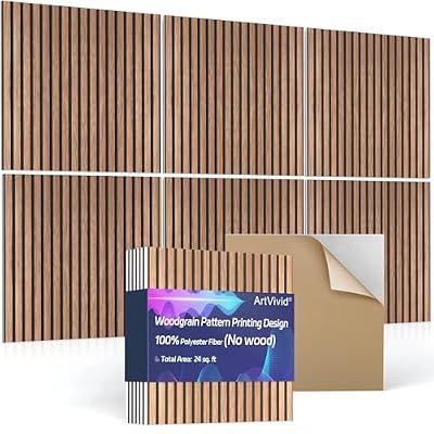 6Pack Large Acoustic Panels, Self-Adhesive Soundproof Wall Panels, Sound Proof Foam Panels for Walls, Decorative Acoustic Wall Art for Recording Studio, Home, 24×24×0.4", Traditional Walnut Color