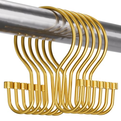 Bathway Shower Curtain Hooks Dark Gold Shower Curtain Rings with Cylindrical Design 12Pcs Metal Shower Curtain Hooks Rust Proof Smooth Glide Double Shower Hooks Rings for Shower Curtain