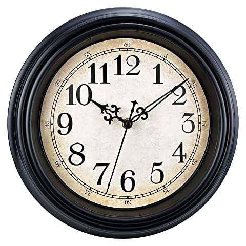 Plumeet Extra Large Retro Wall Clock, 16'' Non Ticking Classic Silent Vintage Wall Clocks Decorative Kitchen Living Room Bedroom - Battery Operated, Black Cover