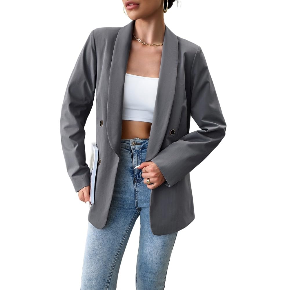 Damenanzüge,Blazer,Grau,Vorne Offen,Strickjacke,Langärmelig,Anzugjacke,Schalrevers,Knopfjacke,Oberteile,Mantel,Freizeit,Arbeit,Festlicher Blazer Anzug Mit Tasche