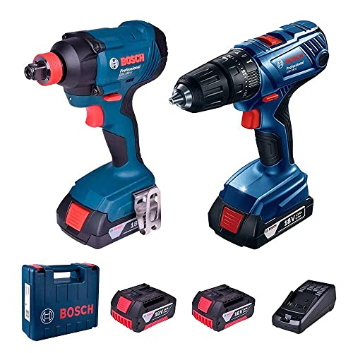 Bosch Kit Parafusadeira Furadeira GSB 180-LI e Chave de Impacto GDX 180-LI, 18V com 2 baterias, 1 carregador e 1 maleta