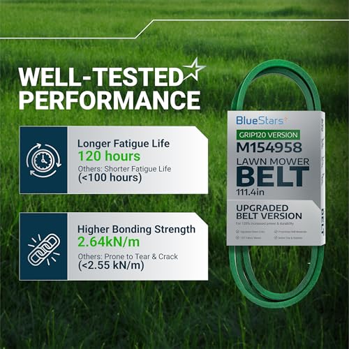 Image of [Upgraded Grip120] BlueStars M154958 Secondary Deck Belt 5 /8 inch x 111.4 inch | For 48 inch Mower Deck J-Deere GT235 X300 X320 345 325 180 245 265 GX345 LX280 GT275 Replaces 954-04055 754-04055 Aramid Cord
