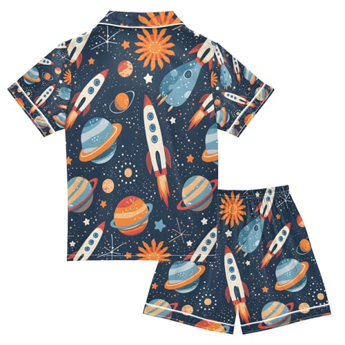 senya Rocket with Planet A Satin Summer Pajama Sets Silk Short Sleeve Button Down Sleepwear2