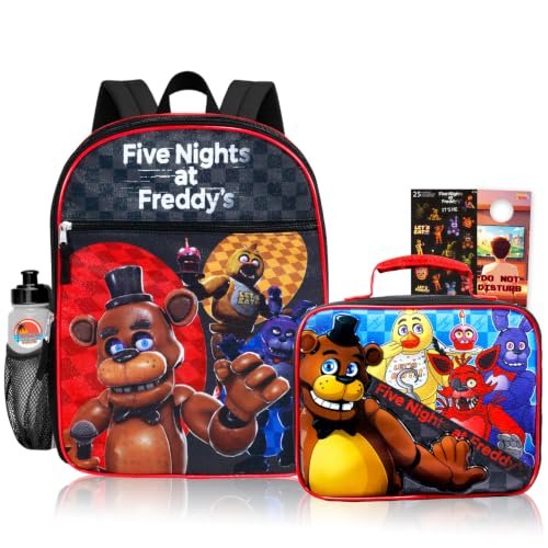 Five Nights at Freddys Backpack with Lunch Box Set - Bundle with FNAF Backpack FNAF Lunch Bag Stickers Water Bottle | Five Nights at Freddys School Backpack for Boys