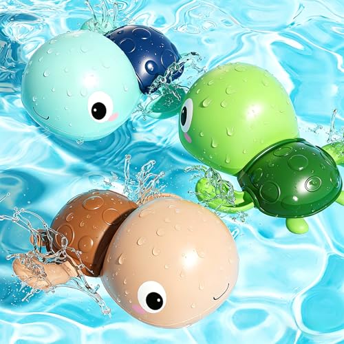 Wind Up Bath Toys for Toddlers 1-3 Swimming Turtle Baby Bathtub Toys for 1+ Year Old Boys and Girls Floating Water and Pool Toys for Kids 3 Pack